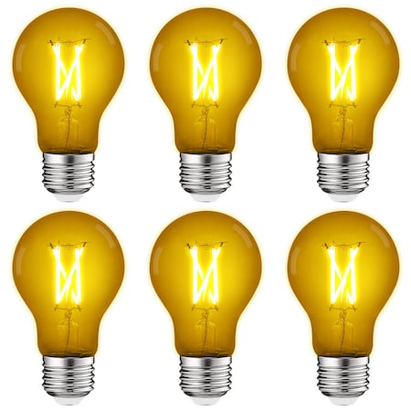 Luxrite A19 LED Edison Yellow Light Bulbs 4.5W 60W Equivalent Clear Glass E26 Base, 6PK LR21725-6PK
